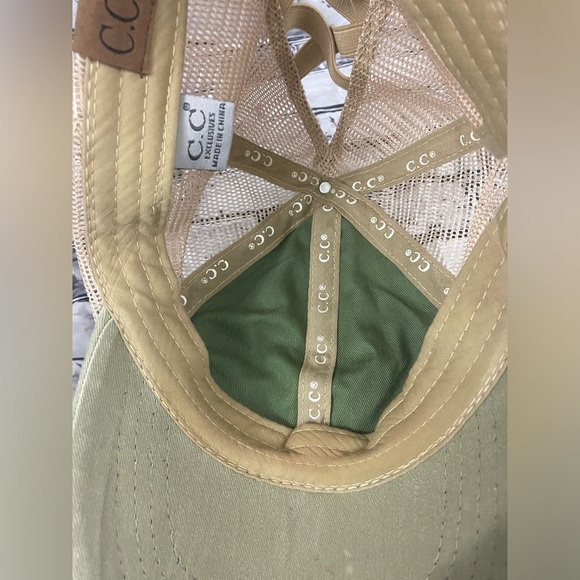 C.C. Crisscross Band Ponytail Hat ENID AXE Distressed Tan Cap - Picture 2 of 8